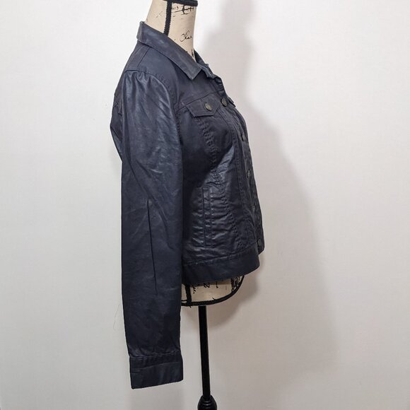 Lauren Ralph Lauren Navy Blue Faux Leather Coated Jacket Women's L / XL? - Picture 8 of 10